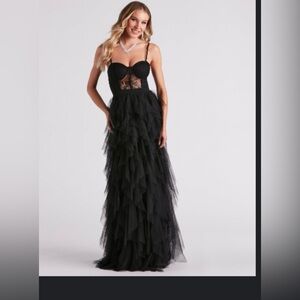 Windsor Black Strapless Layered Dress